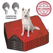 Kit com 6 Tapetinhos Alta Absorção para Pets 100x70 Ossinho Vermelho - 300 Lavagens Ecológico