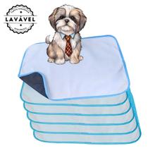 Kit com 6 Tapetinhos Alta Absorção para Pets 70x50 Branco com borda Azul 200 Lavagens