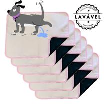 Kit com 6 Tapetinhos Alta Absorção para Pets 70x50 Branco com borda Rosa 200 Lavagens