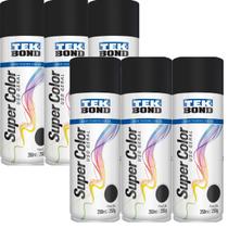 Kit Com 6 Tinta Spray Preto Fosco Tekbond 350ml 250g