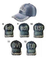 Kit Com 6 Unidades De Bonés Jeans Strass Aba Curva Feminina