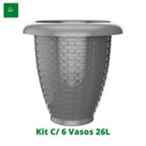 Kit com 6 Vasos Rattan Para Flores Jardim Cinza 26 Lts