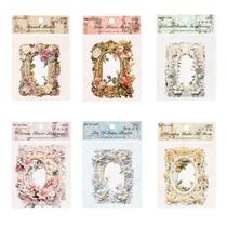 Kit com 60 adesivos florais 3D em moldura, estilo vintage vitoriano Kit com 60 adesivos florais 3D em moldura, estilo vintage vitoriano