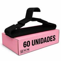 Kit com 60 Cabides Adulto Preto Organizador Roupa Plástico