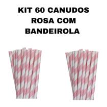 Kit com 60 canudos de papel c/bandeirola rosa Kit com 60 canudos de papel c/bandeirola rosa