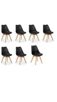 Kit com 7 Cadeira Leda Preta - Charles Eames Wood com Almofada