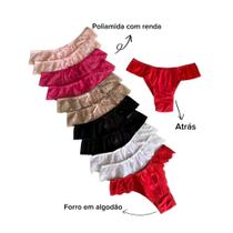 Kit com 7 Calcinhas Conforto Basica com Renda dia dia