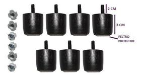 Kit com 7 Mini Pés Preto 3 Cm c/ Porcas P/ Cama Box Baú Casal Kit com 7 Mini Pés Preto 3 Cm c/ Porcas P/ Cama Box Baú Casal