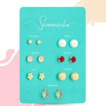 Kit Com 7 Pares De Brincos Semaninha Feminino Delicados Kit Com 7 Pares De Brincos Semaninha Feminino Delicados