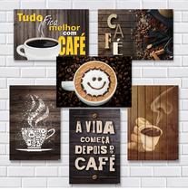 Kit Com 7 Placas Em Mdf - Tema Café - R+ Adesivos