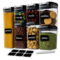 Kit com 7 Potes Herméticos Empilháveis para Alimentos Tampa Preta Adesivos e Caneta Westing by BSMIX