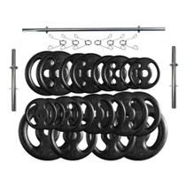 Kit com 70 Kg de Anilhas Ferro Fundido + Barras de Supino e Halteres