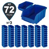 Kit Com 72 Gaveteiros de Plástico Organizador Bin Nº 3 - Azul