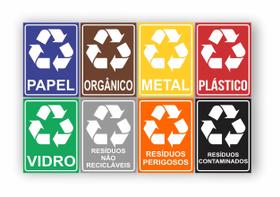Kit Com 8 Adesivos Lixeira Coleta Seletiva 15x20cm