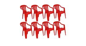 Kit com 8 cadeira de plástico bela vista - vermelha - com braço - mor