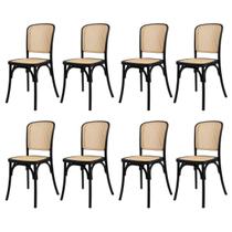 Kit com 8 Cadeiras Amis Preto com Assento Rattan Polipropileno Resistente Sala de lazer, Jantar Área Interna e Externa Kit com 8 Cadeiras Amis Preto com Assento Rattan Polipropileno Resistente Sala de lazer, Jantar Área Interna e Externa
