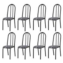 Kit Com 8 Cadeiras de Jantar em Aço tubular 056 Cromo Preto Listrado - Combo Stock Kit Com 8 Cadeiras de Jantar em Aço tubular 056 Cromo Preto Listrado - Combo Stock
