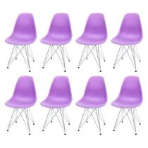 Kit com 8 Cadeiras Eames Pp Lilas Eiffel Cromada