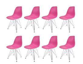 Kit com 8 Cadeiras Eames Pp Rosa Chiclete Eiffel Cromada