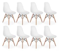 Kit com 8 Cadeiras Eiffel Charles Eames DKR Base de Madeira, Cor Branca Kit com 8 Cadeiras Eiffel Charles Eames DKR Base de Madeira, Cor Branca