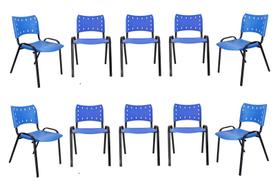 Kit Com 8 Cadeiras Iso Para Escola Escritório Comércio Azul Base Preta