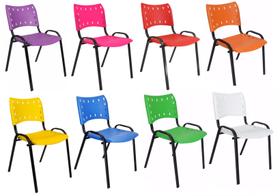 Kit Com 8 Cadeiras Iso Para Escola Escritório Comércio Coloridas Base Preta