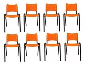 Kit Com 8 Cadeiras Iso Para Escola Escritório Comércio Laranja Base Preta Kit Com 8 Cadeiras Iso Para Escola Escritório Comércio Laranja Base Preta