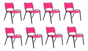 Kit Com 8 Cadeiras Iso Para Escola Escritório Comércio Rosa Base Preta