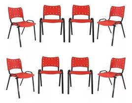 Kit Com 8 Cadeiras Iso Para Escola Escritório Comércio Vermelha Base Preta