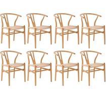 Kit com 8 Cadeiras para Sala de Jantar Wishbone Madeira Maciça Marrom/Clara