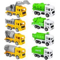 kit com 8 Carrinhos Caminhões de Construção Obras e de Lixo Educativos Brinquedo