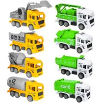 kit com 8 Carrinhos Caminhões de Construção Obras e de Lixo Educativos Brinquedo