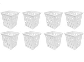 Kit com 8 Cestos Multiuso Pequeno Quadrado PP Branco Kit com 8 Cestos Multiuso Pequeno Quadrado PP Branco