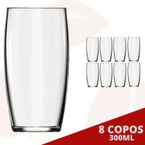 Kit com 8 Copos Oca 300ML Transparente Água Suco Drinks