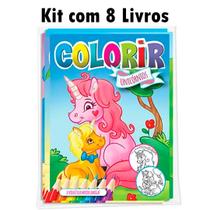 Kit com 8 Livrinhos de Colorir Mundo Mágico dos Unicórnios