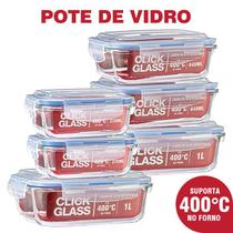 Kit com 8 potes de vidro click glass premium 100% herméticos