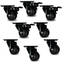 Kit com 8 Rodinhas Reforçada 50mm 4 com Trava e 4 sem Trava 280kg Movel Borracha