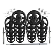 Kit com 80 Kg de Anilhas Ferro Fundido + Barras de Supino e Halteres Kit com 80 Kg de Anilhas Ferro Fundido + Barras de Supino e Halteres