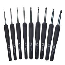 Kit com 9 Agulhas de Crochê Cabo Soft Emborrachado Grafite