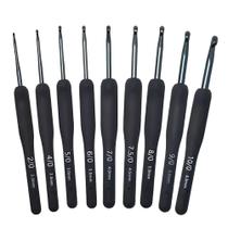 Kit com 9 Agulhas de Crochê Cabo Soft Emborrachado Grafite
