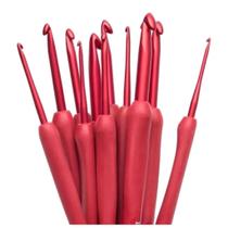 Kit Com 9 Agulhas De Crochê Cabo Soft Emborrachado Red Diy