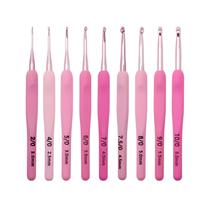 Kit Com 9 Agulhas De Crochê Cabo Soft Emborrachado Rosa Diy
