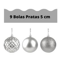 Kit com 9 Bolas de Árvore de Natal Prata - 5 cm - Art Christmas