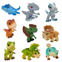 Kit com 9 Bonecos Dinossauros Jurassic World Pupee Brinquedo Aventuras Criança Colecionável Realista