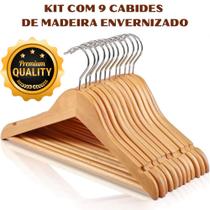 Kit com 9 Cabides De Madeira Marfim Com Verniz ALta Qualidade