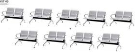 Kit com 9 Cadeiras Longarina Aeroporto Cromada 2 Lugares