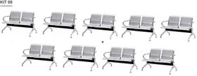 Kit com 9 Cadeiras Longarina Aeroporto Cromada 2 Lugares