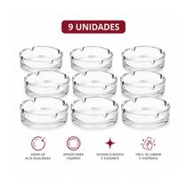Kit com 9 Cinzeiros de Vidro Cristalino Redondos e Resistentes no Tamanho de 10,5cm Kit com 9 Cinzeiros de Vidro Cristalino Redondos e Resistentes no Tamanho de 10,5cm