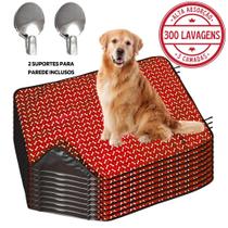 Kit com 9 Fraldas de Cães p/Chão 100x70 Ossinho Vermelho c/Ganchos - 300 Lavagens - Alta Absorção