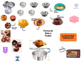 Kit com 9 mini formas + 1 forma de bolo pudim + 1 assadeira para forno elétrico alumínio if 35